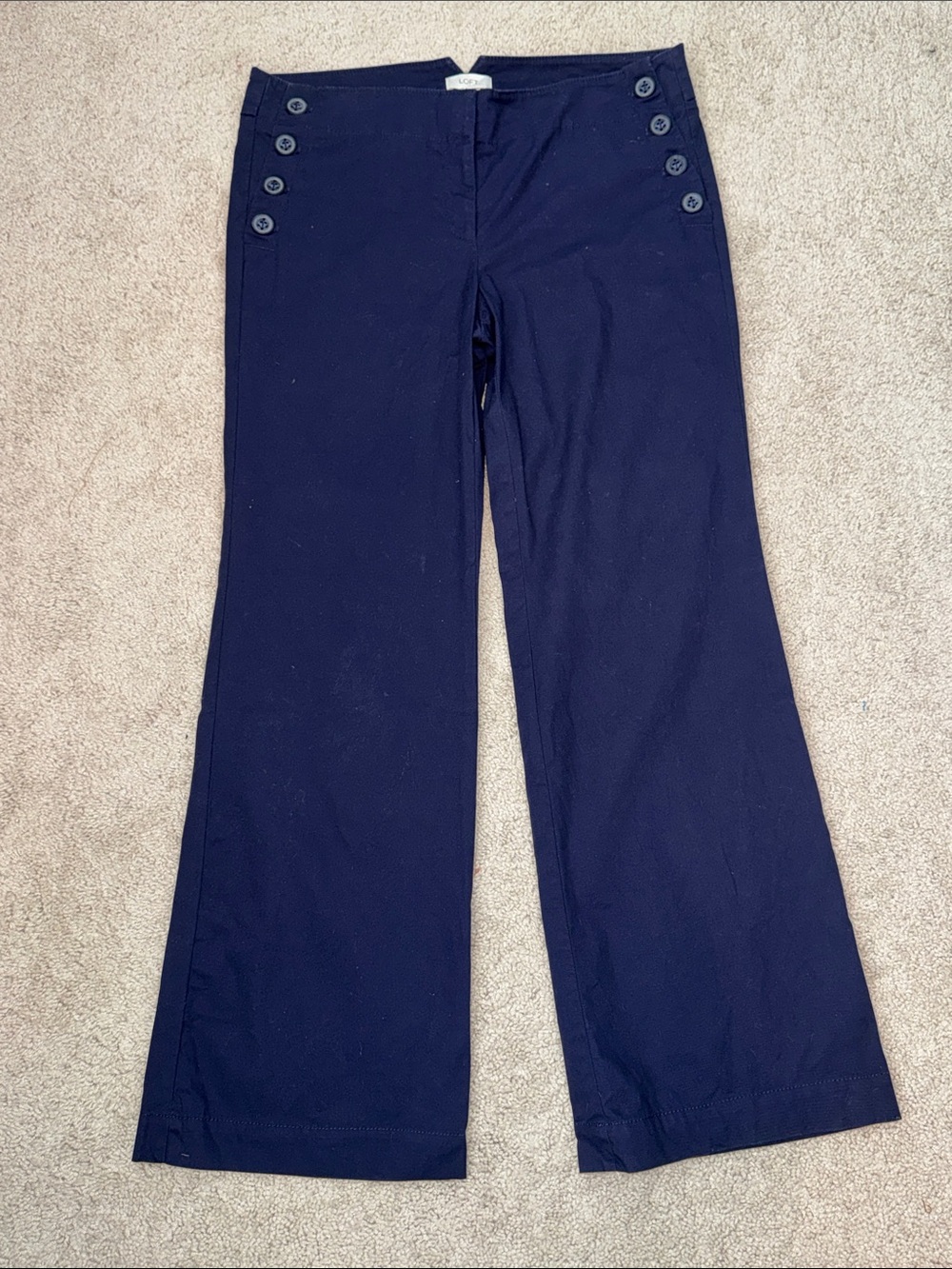 Loft Navy Blue Wide-Leg Sailor Pants with Button Detail Trouser Women's 10